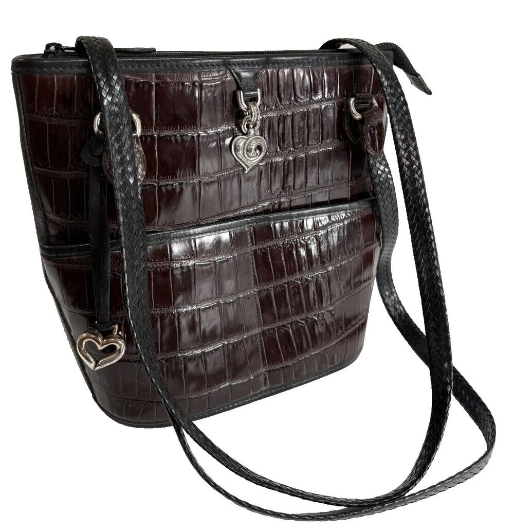 Vintage Brighton Mahogany Crocodile Bucket Shoulder Bag Purse Black Two Tone